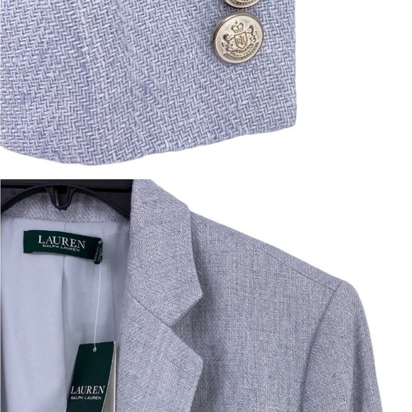 Ralph Lauren Blue Linen Herringbone Single Crested Button Blazer Womens Size 12 - Picture 2 of 5